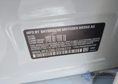 2020 BMW 530I из США, поврежденный, VIN WBAJR3C08LCE08370